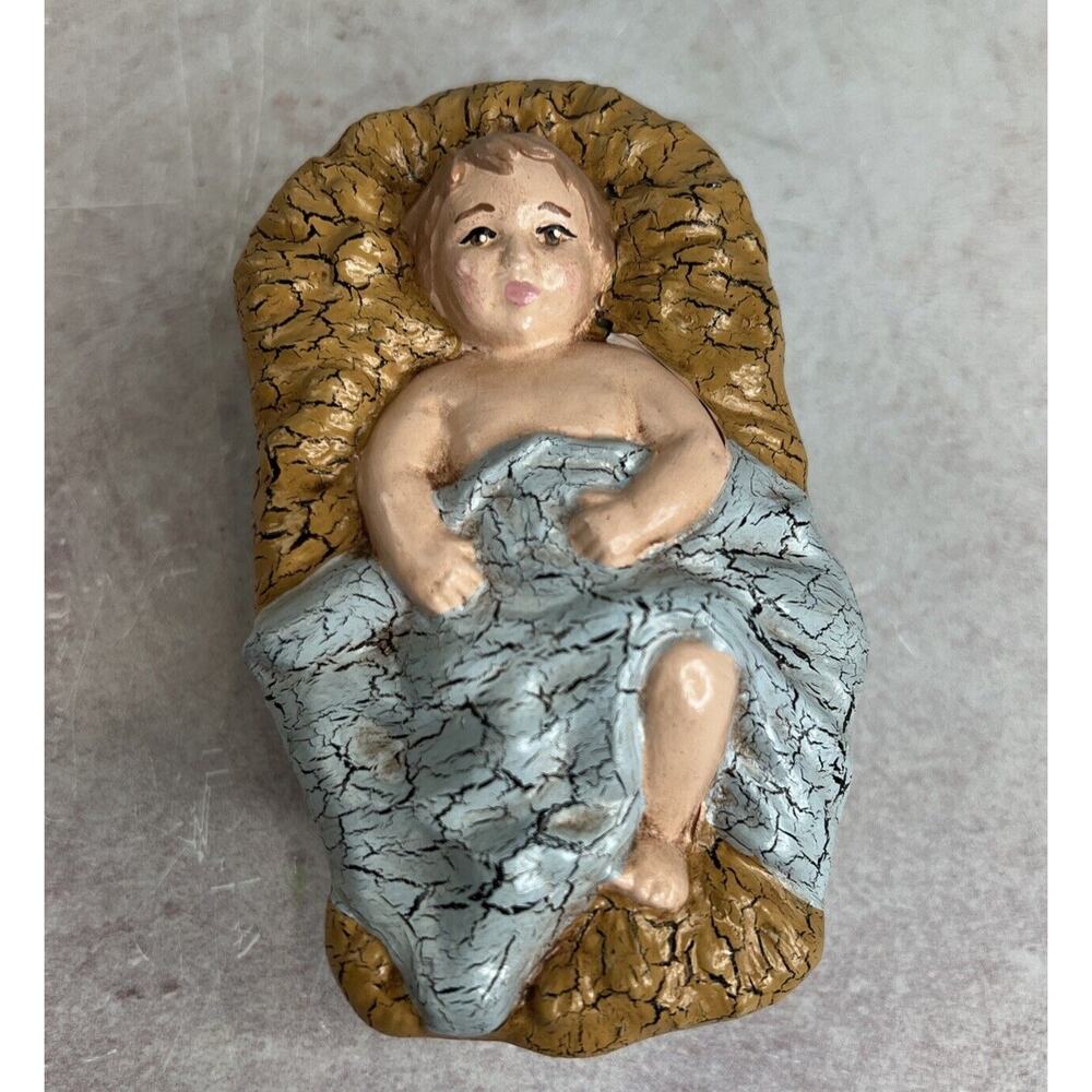 Vintage Handmade‎ Ceramic Baby Jesus In A Manger